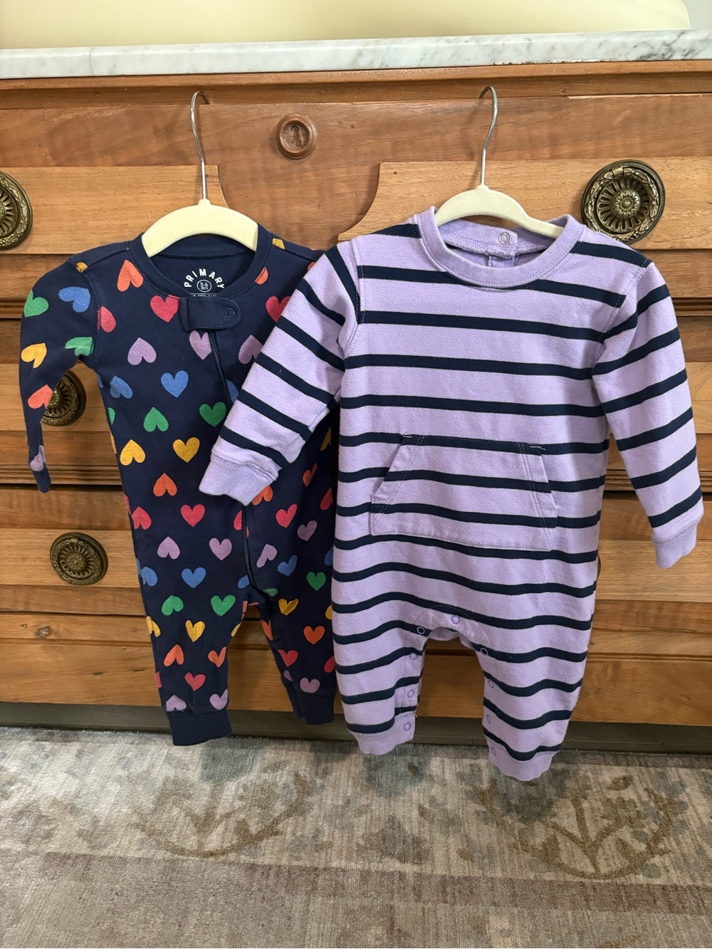 Primary Navy Baby Romper Set with Rainbow Heart Prints